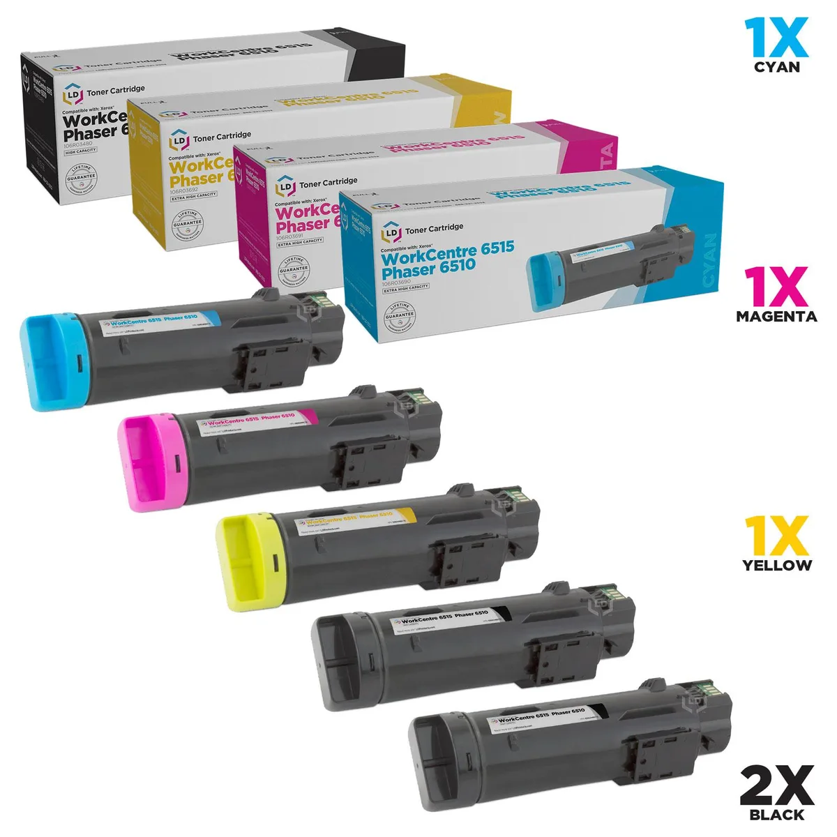 LD Products LD Products 5-Pack Toner Cartridges for Xerox 6510 6515 106R03480 106R03690 106R03691 106R03692 5500 Pages — product photo