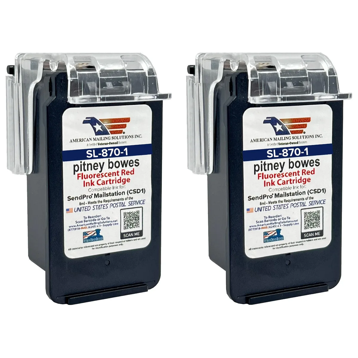 Pitney Bowes Pitney Bowes SL-870-1 Red Fluorescent Ink Cartridge 2-Pack — product photo