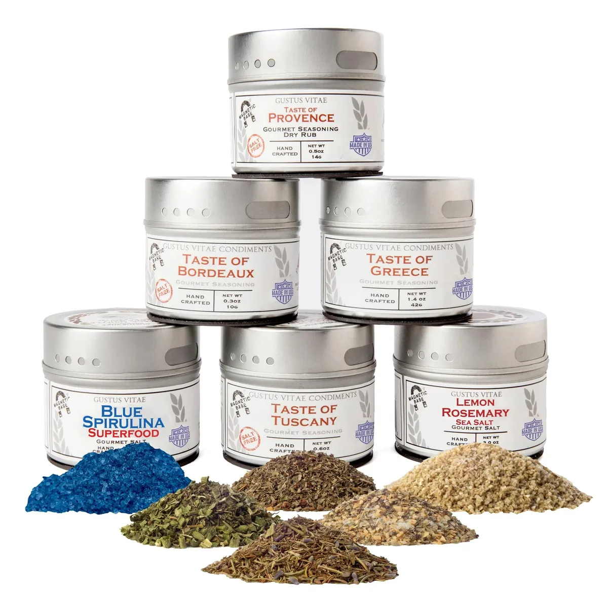 Gustus Vitae Condiments Gustus Vitae Luxury Gourmet Seasoning &amp; Sea Salt Collection 6 Tins — product photo