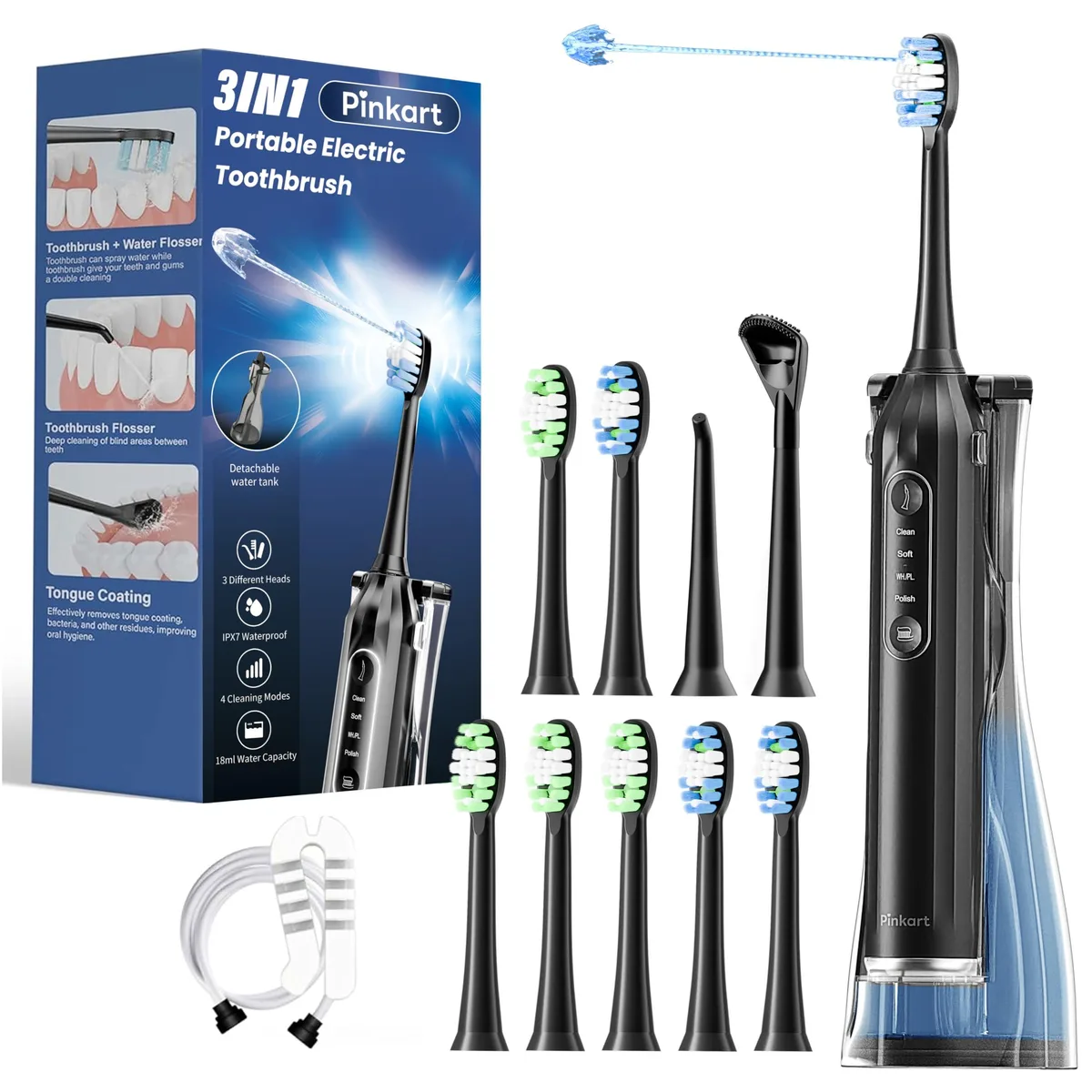 Pinkart B03 3in1 Electric Toothbrush Water Flosser Oral Care Black — product photo