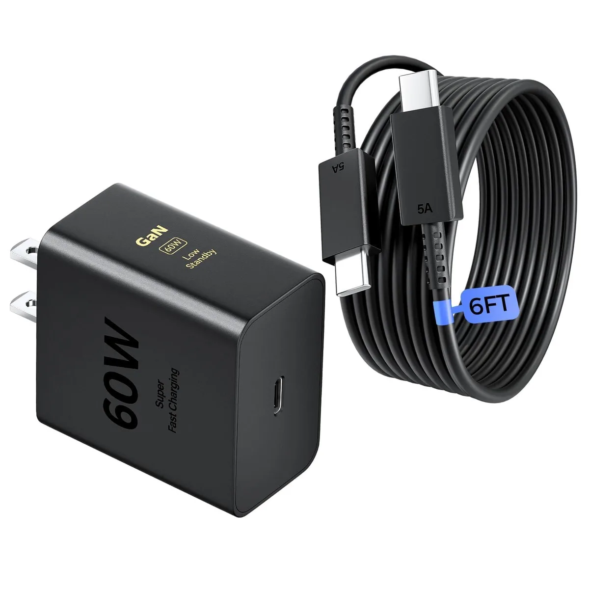  ANWPF YX-PD60W 60W USB-C charger black 6ft cable — product photo
