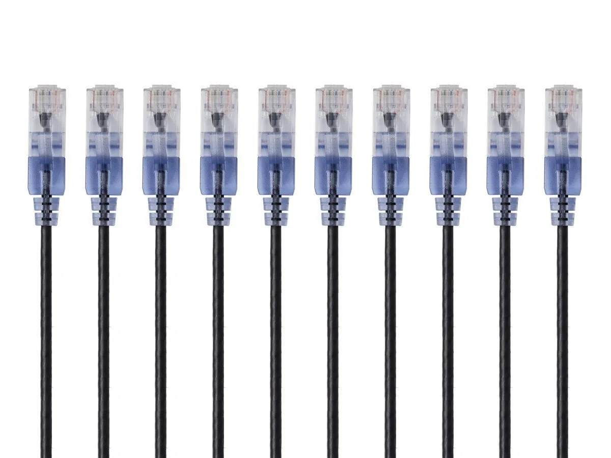 Monoprice Inc. Monoprice SlimRun Cat6A Ethernet Patch Cable 10-Pack 14ft Black 30AWG 550MHz — product photo