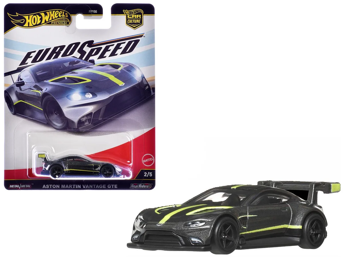Hot Wheels Hot Wheels Aston Martin Vantage GTE Dark Gray Metallic Lime Green Stripes Euro Speed Diecast Car 2.75 inches — product photo