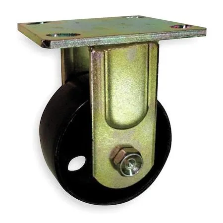 Black steel rigid plate caster with 5 inch wheel