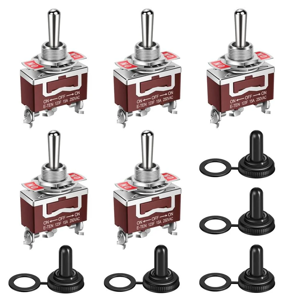  Waterproof Momentary Toggle Switch (ON)-Off-(ON) 30A 12VDC/15A 250VAC SPDT 3-Way with Boot Cap Pack of 5 — product photo