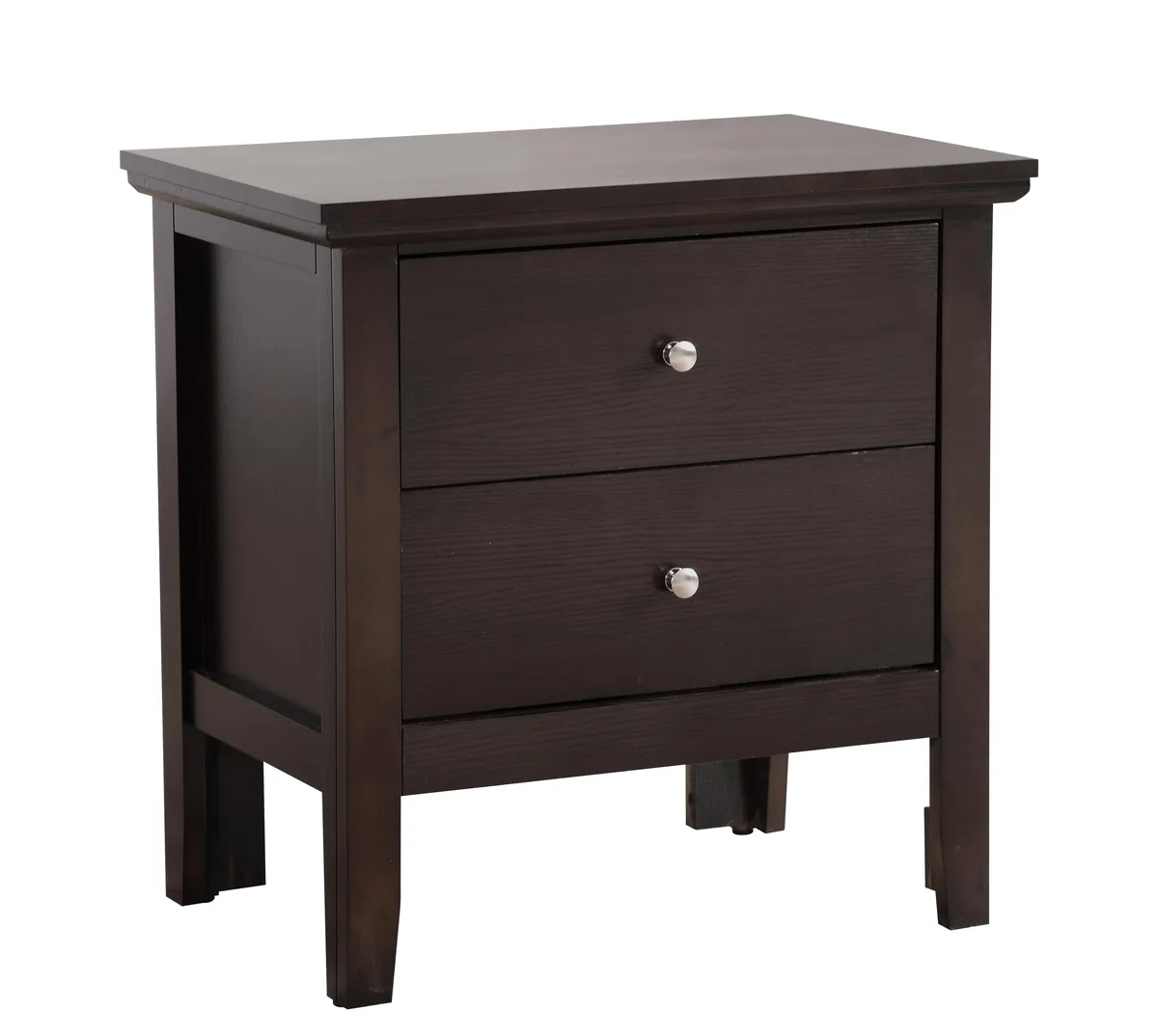 Square espresso nightstand with two front drawers