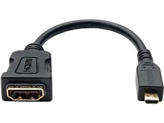 Black HDMI micro male to female adapter cable, six inches