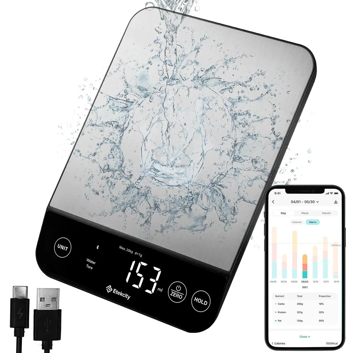  Etekcity 22lb Smart Nutrition Scale 19 Facts Waterproof — product photo