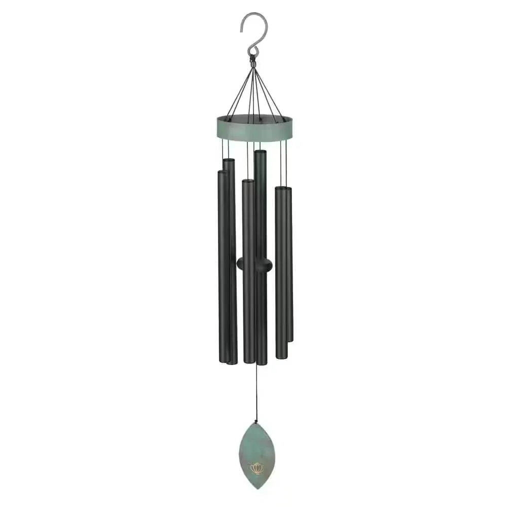 40 inch black wind chime with green patina finish aluminum tubes and steel canopy