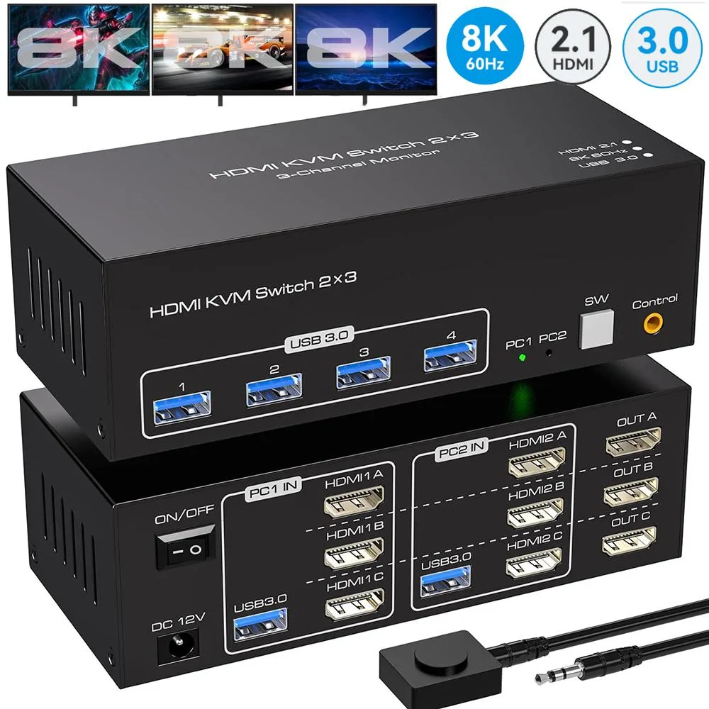 SMA SMA 4K144Hz 8K60Hz HDMI KVM Switch 3 Monitors 2 Computers — product photo