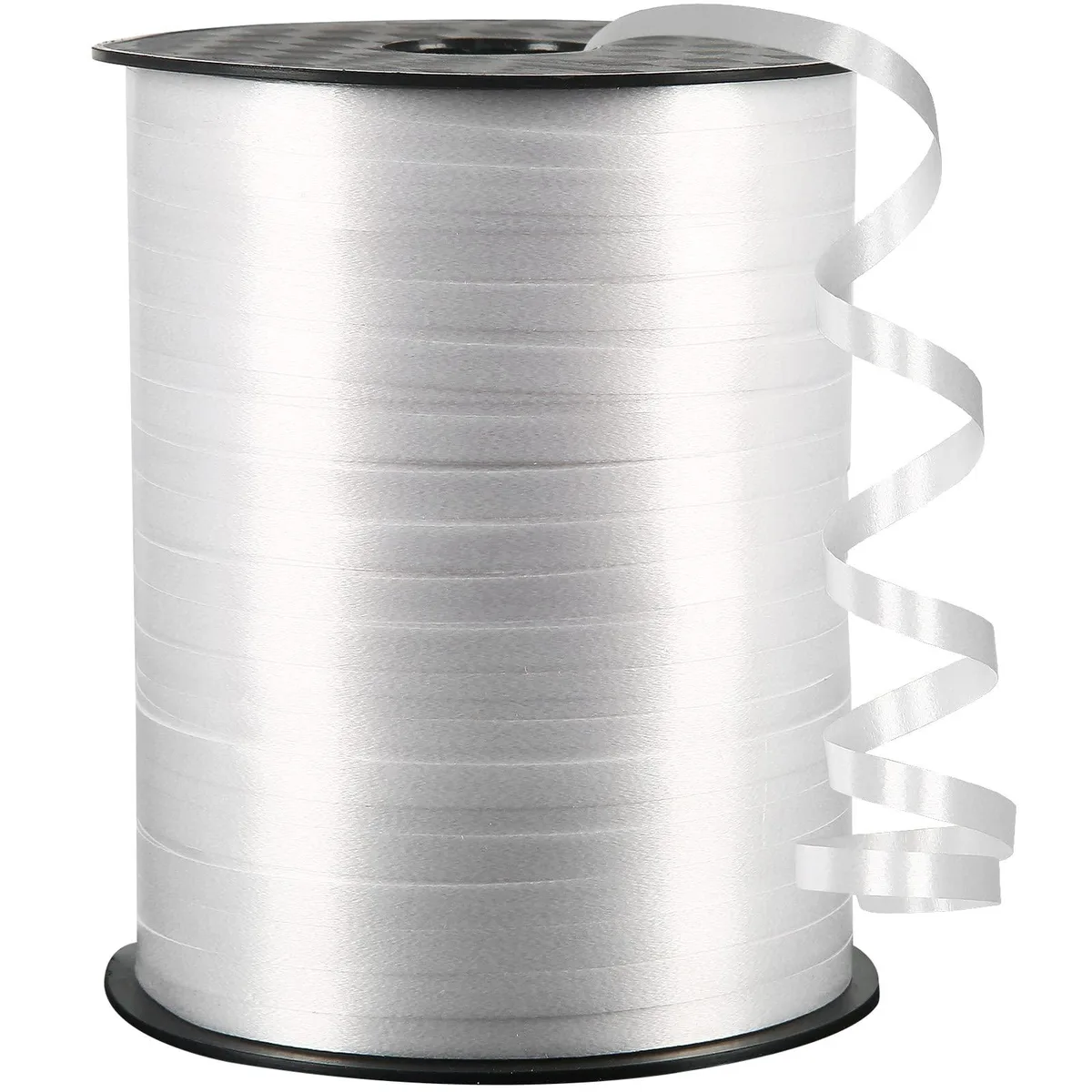 A white curling ribbon roll on a spool, 11 cm cube, matte finish