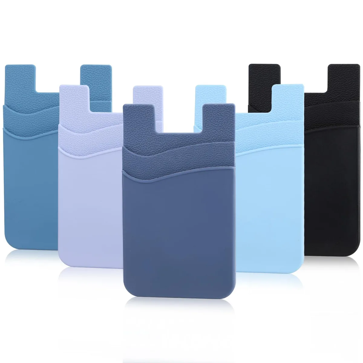  Zemexy Phone Wallet Stick-on 5-Pack Silicone Card Holder Double Pocket Navy Sierra Pastel Blue Black — product photo