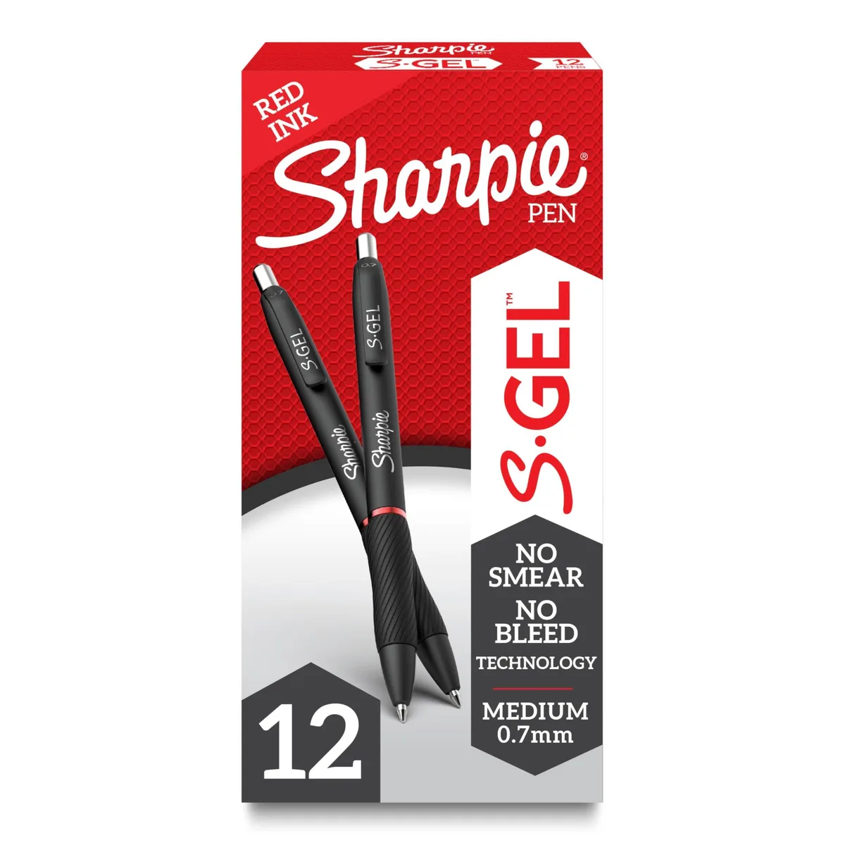 A pack of twelve blue gel pens with rubber grips