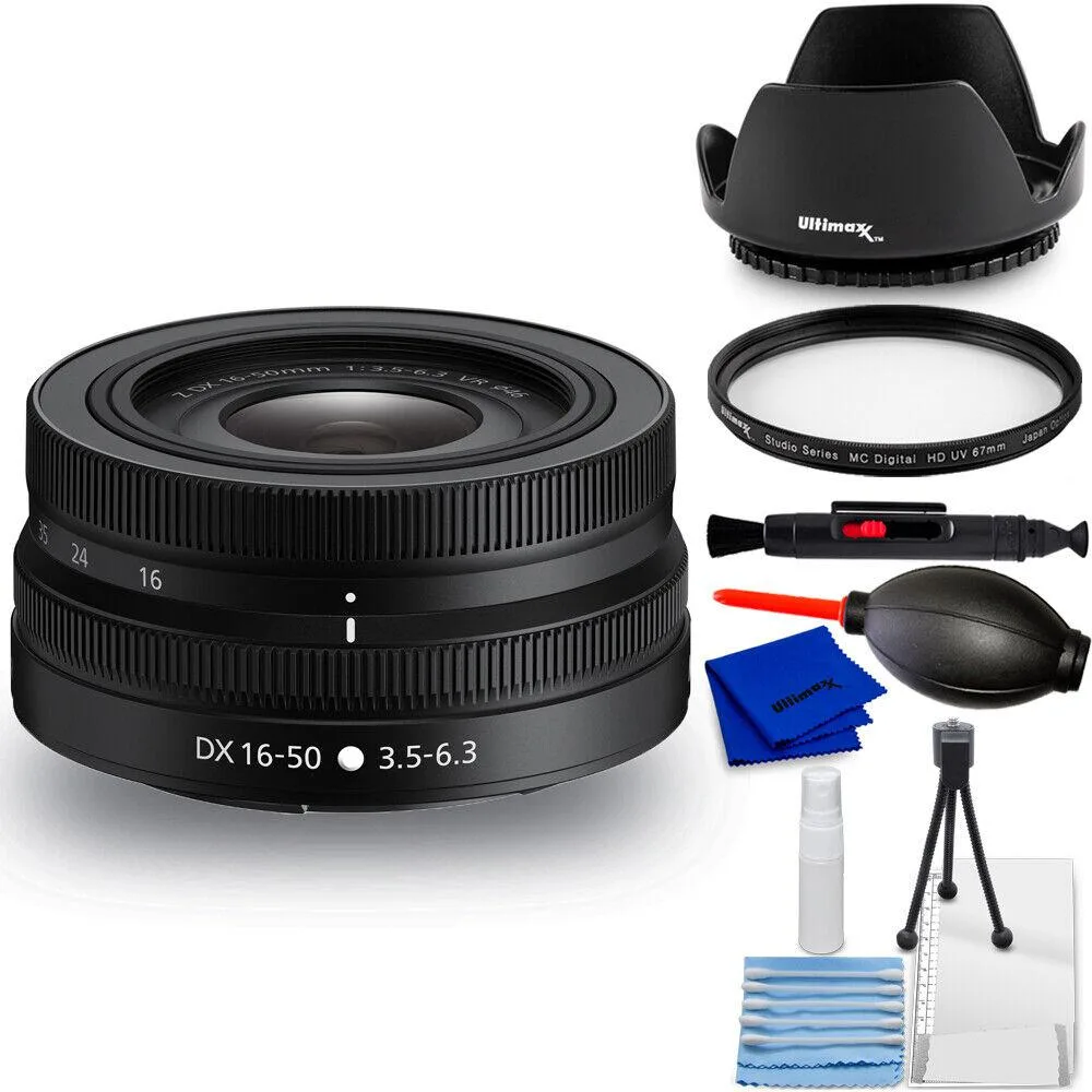 Nikon Global Nikon NIKKOR Z DX 16-50mm f/3.5-6.3 VR Lens (Black) 20084 - 7PC Accessory Bundle camera lens — product photo