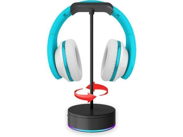 Black rotating headphone stand with colour-changing LED lights