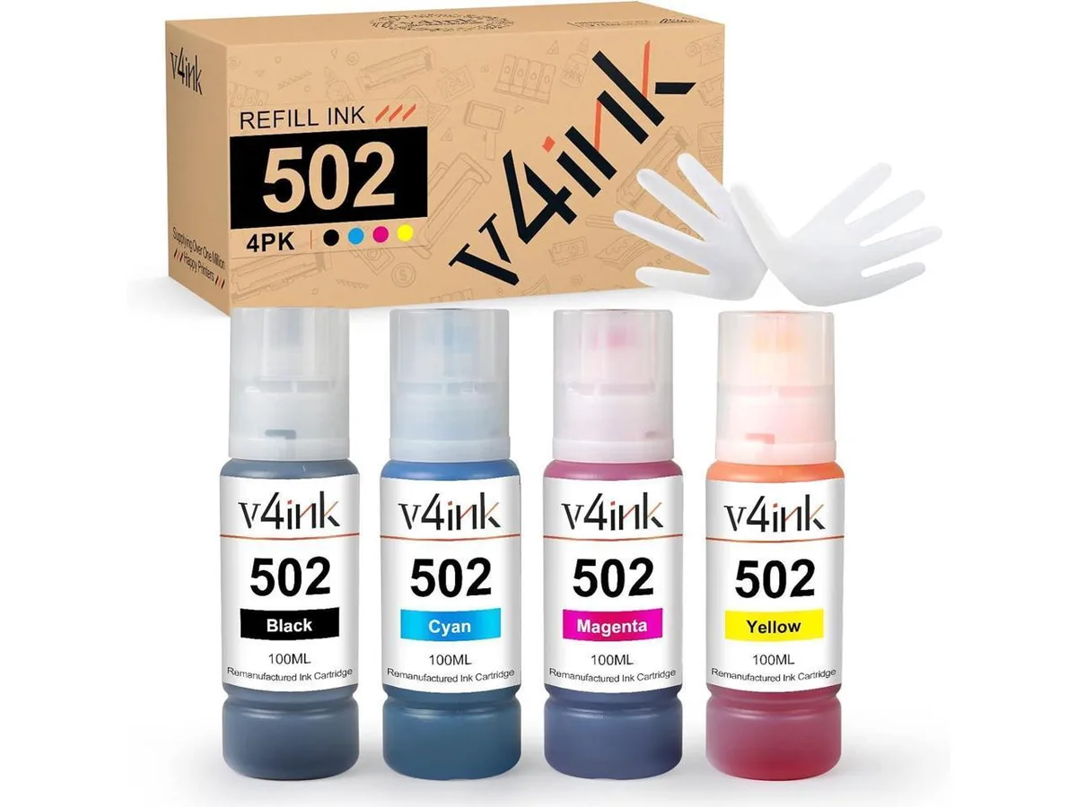 V4ink V4ink T502 Refill Ink Bottle 4-Pack Black Cyan Magenta Yellow — product photo