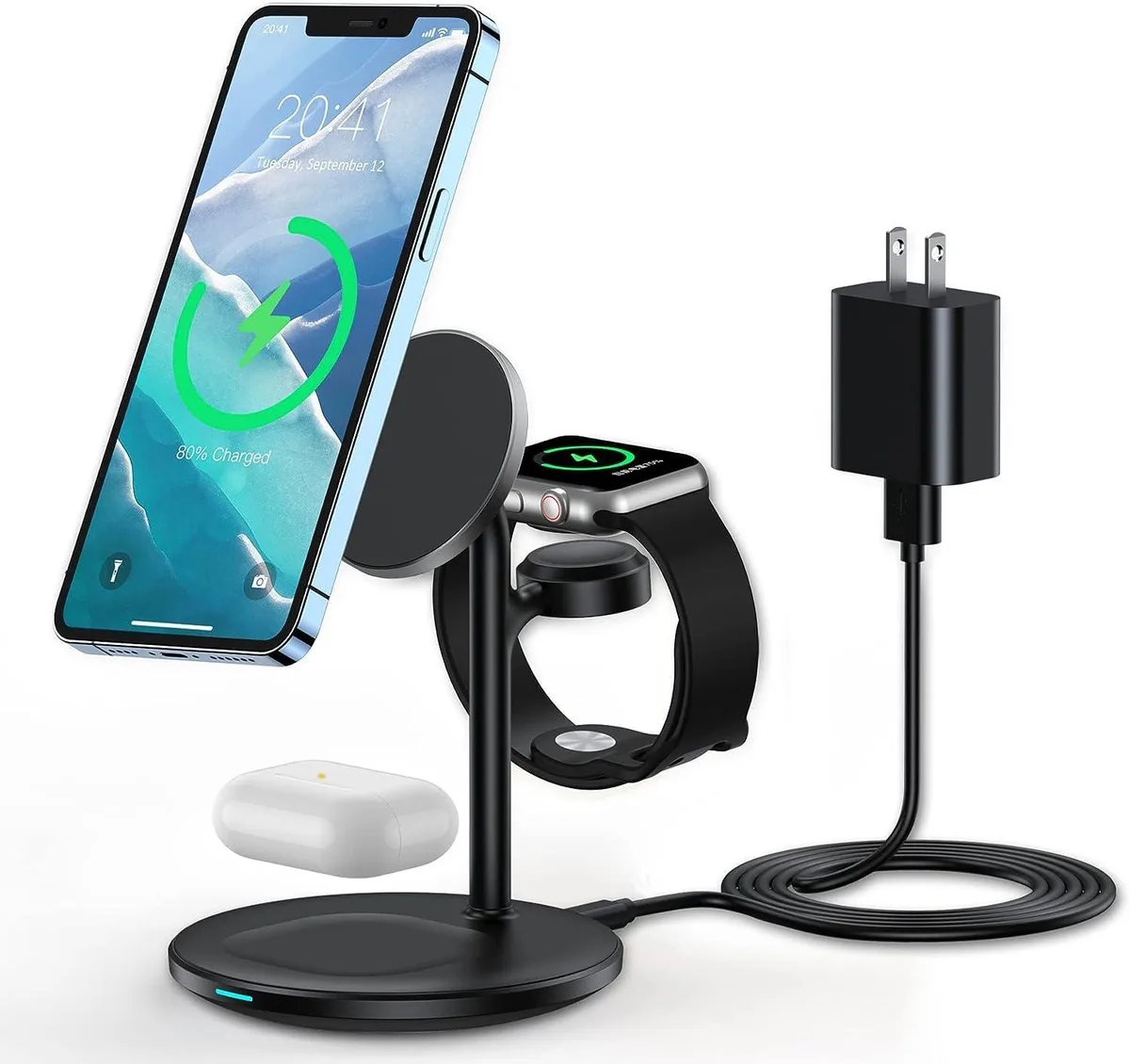 Airocide Airocide 3-in-1 Wireless Charging Station 15W Mag-Safe 20W Adapter — product photo