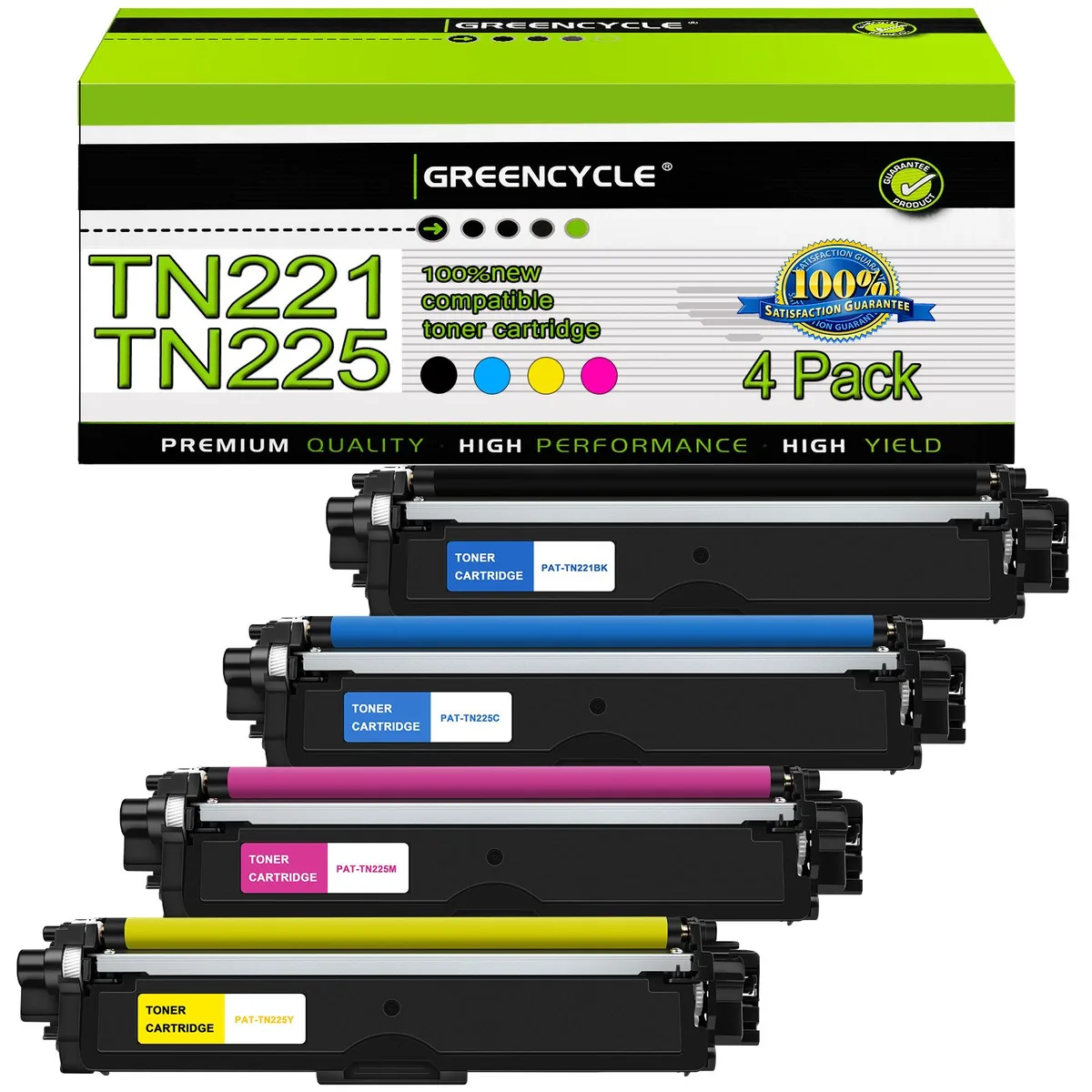 GREENCYCLE GREENCYCLE TN225 4-pack toner cartridges (1 black, 1 cyan, 1 magenta, 1 yellow) — product photo