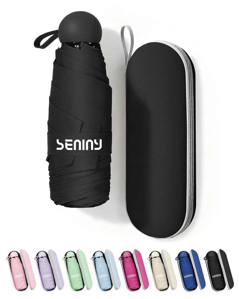 Seniny Mini Travel Umbrella Black 40.2 inch UPF 50+ — product photo