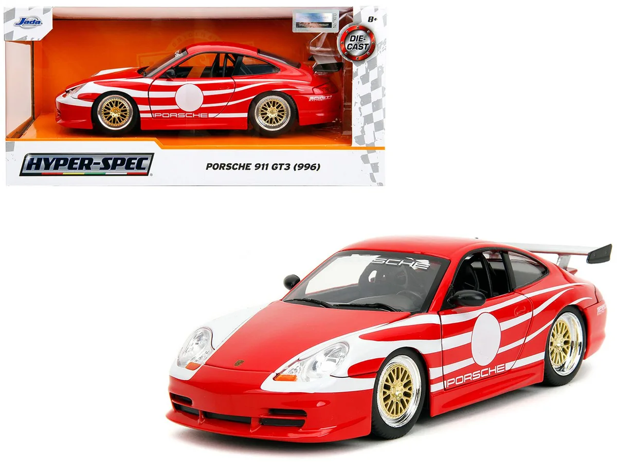 Jada Jada Porsche 911 GT3 (996) Red White Graphics Hyper-Spec 1/24 Diecast — product photo