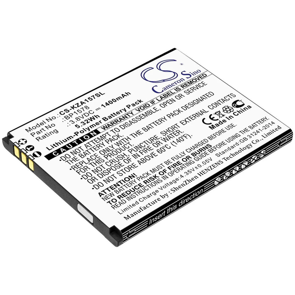  Cameron Sino BP1578 1400mAh 5.32Wh battery — product photo