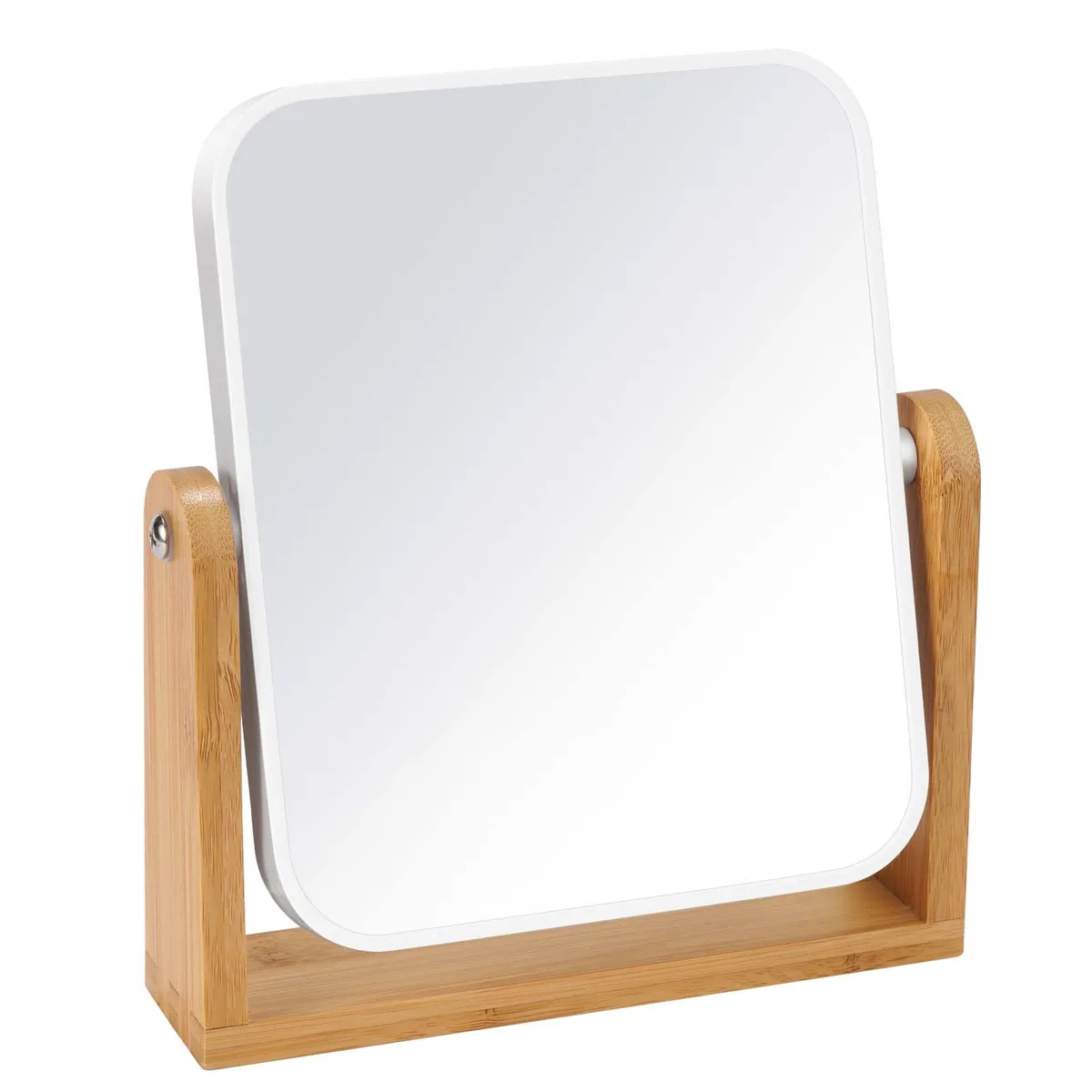 LFOYOU LFO-S8-2 double-sided 1x 3x magnifying bath mirror 8 inch bamboo stand 360° swivel cream — product photo