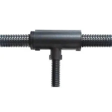 Black nylon tee fitting with half inch and quarter inch barbed ends pack of ten