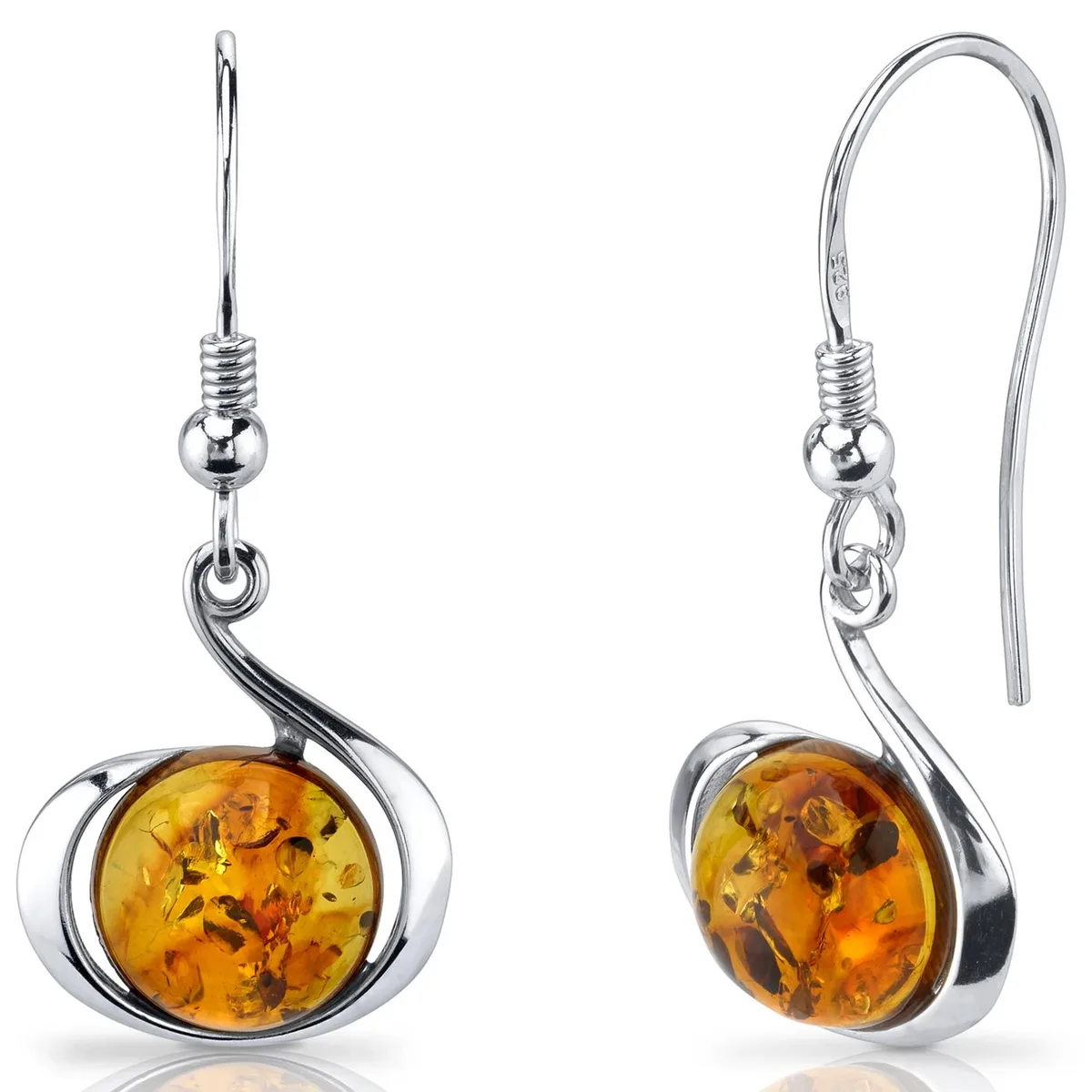 Oravo Oravo Baltic Amber Fishhook Earrings Sterling Silver Cognac Round SE8510 — product photo