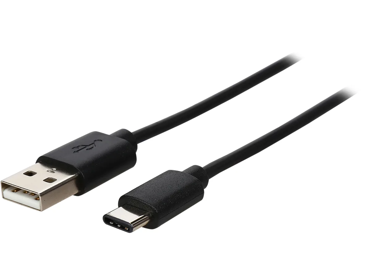 Black USB 2.0 Type-C to Type-A male cable, 1 metre PVC jacket with reinforced zinc-alloy connectors