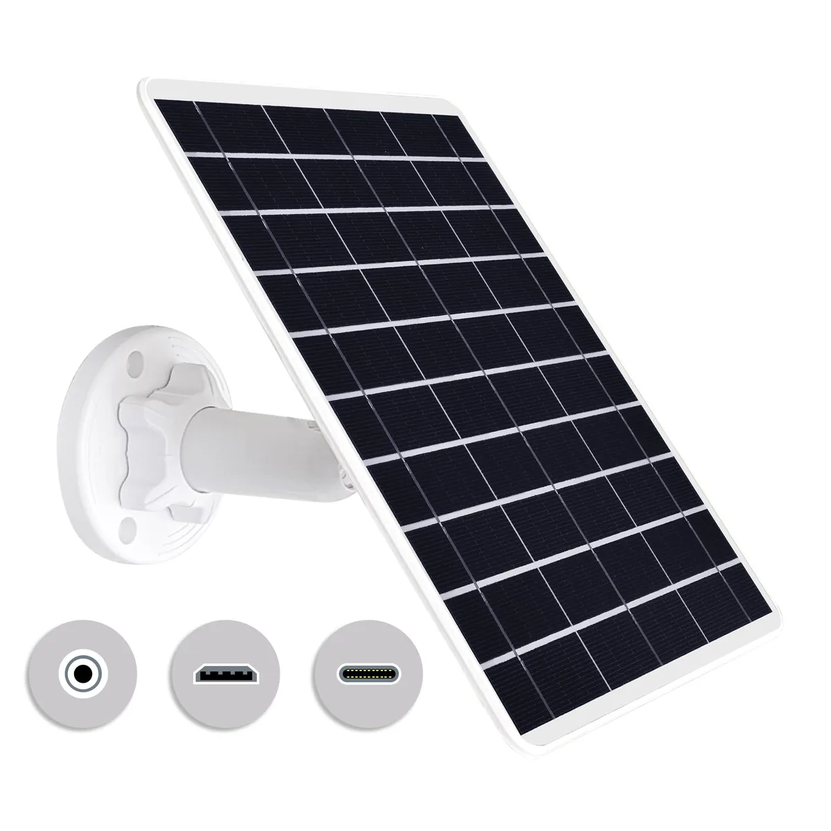 White rectangular solar panel with 360° adjustable bracket and 9.8ft cable