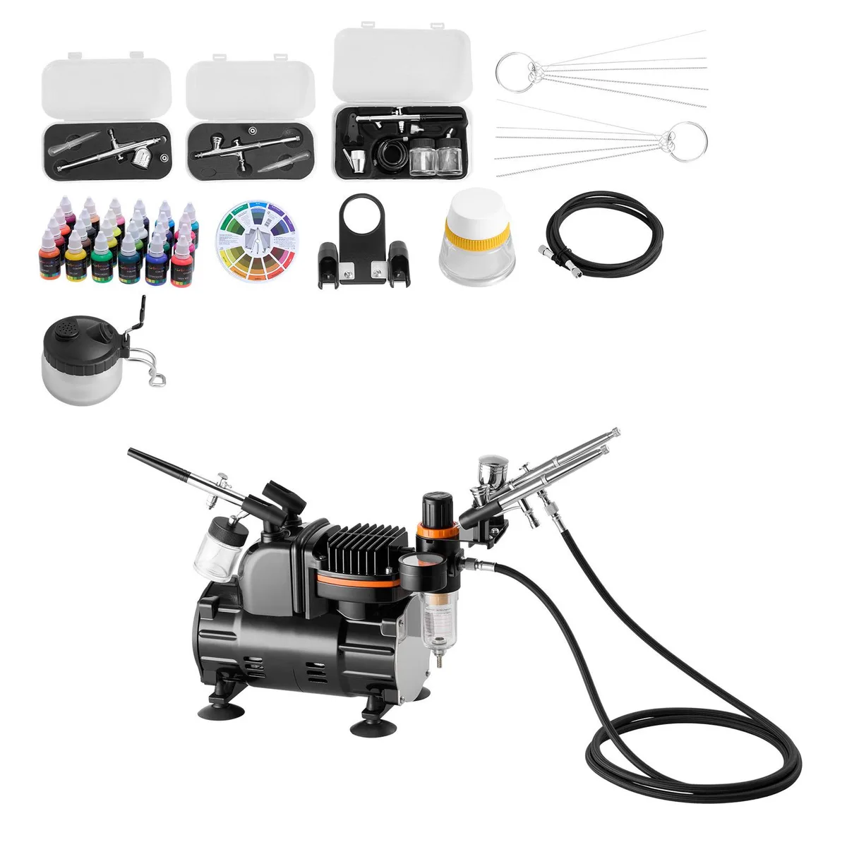 VEVOR VEVOR Airbrush Kit TC-80 1/6 HP 3 Dual-Action Airbrushes 0.3 0.35 mm 24 Paints — product photo