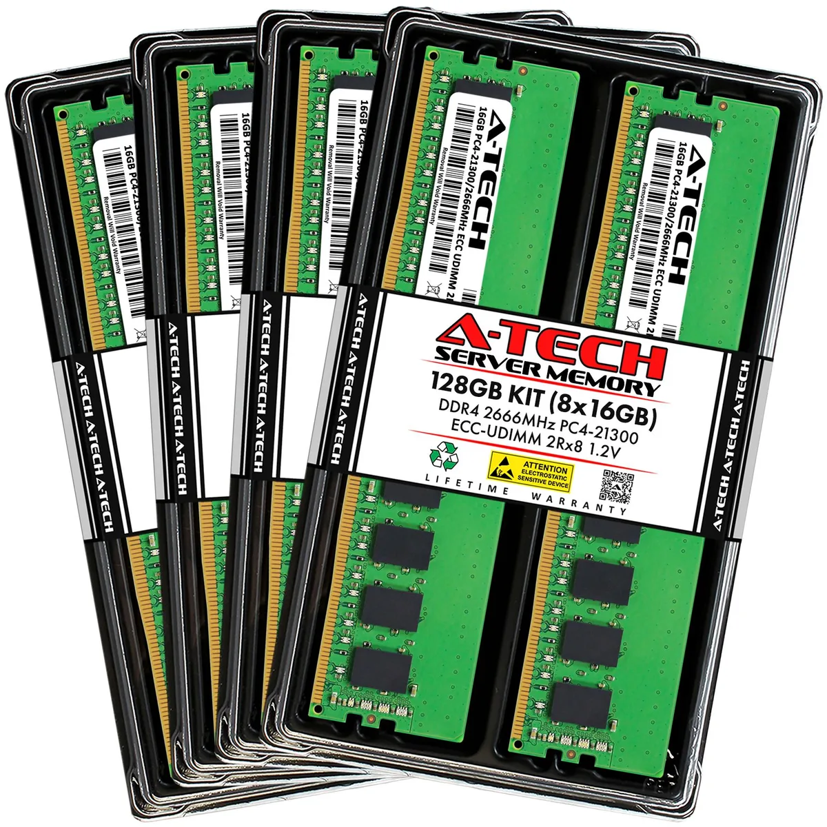 A-Tech A-Tech 128GB (8x16GB) DDR4 2666 ECC UDIMM 2Rx8 CL19 1.2V Server RAM — product photo