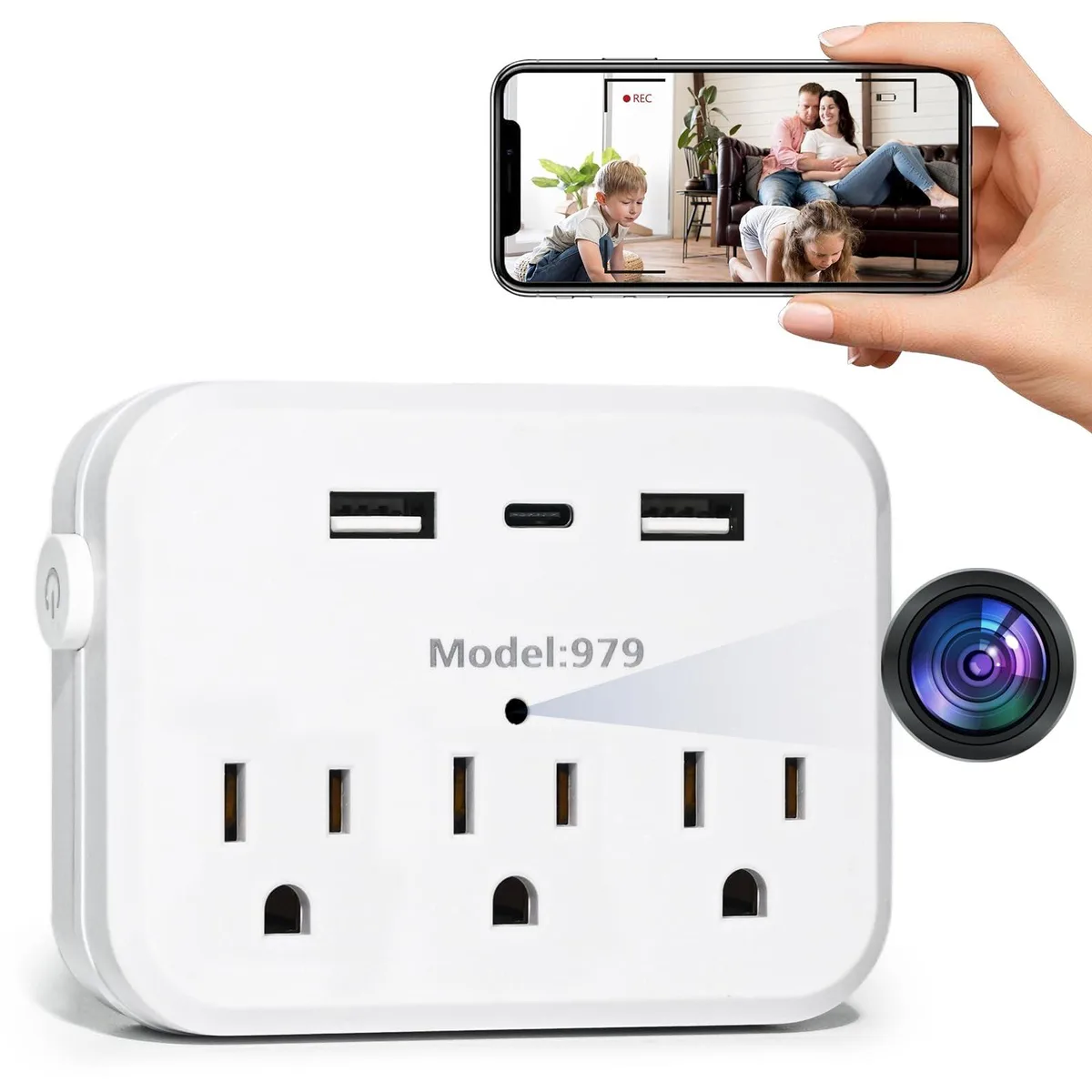 Alphacool Alphacool Wall Outlet Hidden Camera 1080P 3 AC 3 USB PD 20W Surge 1700J 2 in 1 accessory — product photo