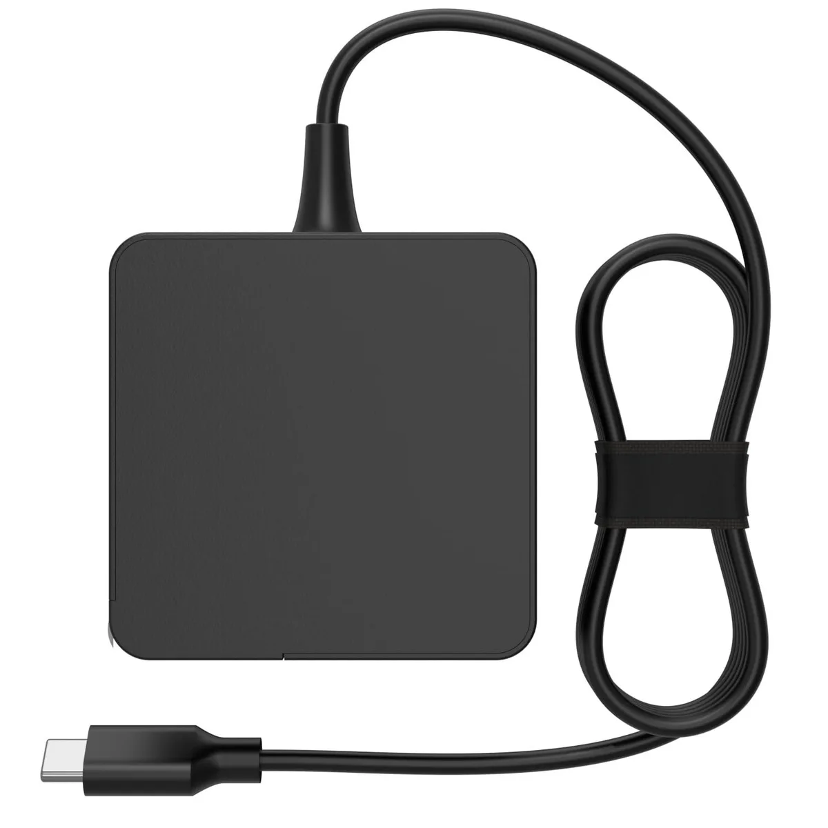 Compact black USB-C power brick with 7.5ft cable