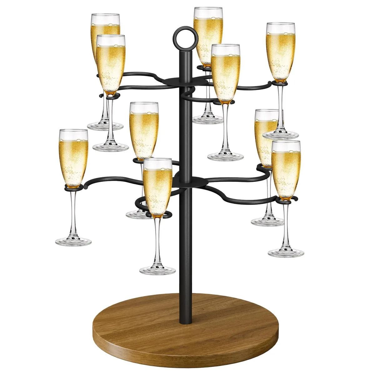 TRSPCWR Champagne Tower Cocktail Tree Stand 2 Tier 10 Holders Black — product photo
