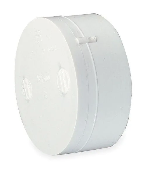 White PVC DWV socket cap, 2-inch hub fitting