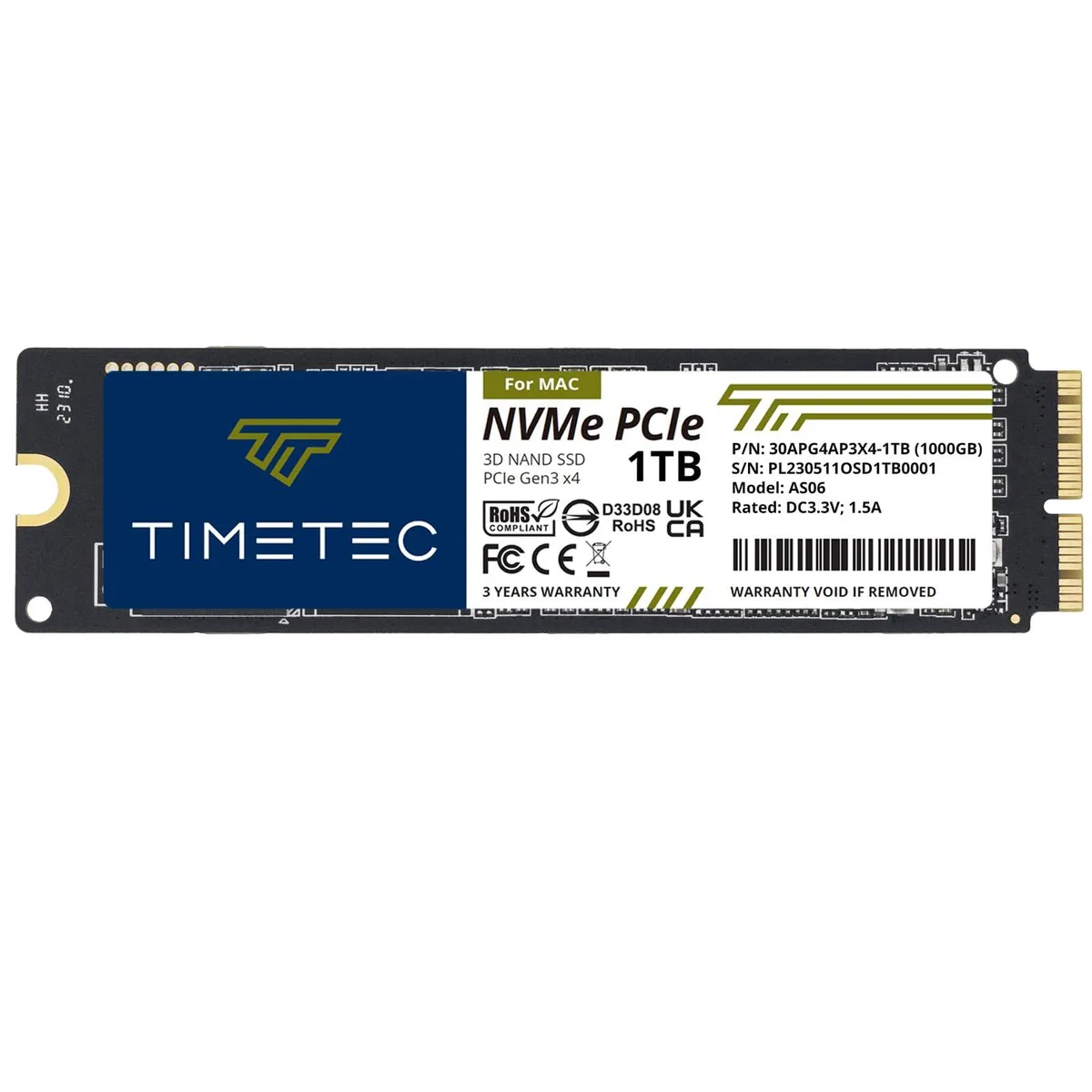Timetec Timetec 1TB MAC SSD NVMe PCIe Gen3x4 3D NAND TLC internal SSD — product photo