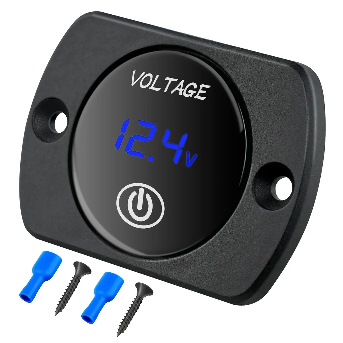 Small round blue LED voltmeter with touch switch and flush-mount panel