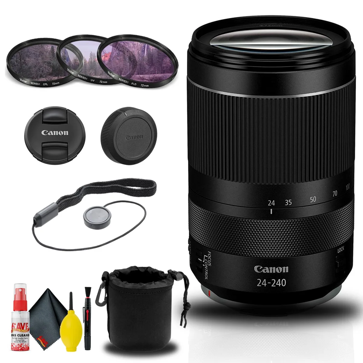 Canon Canon RF 24-240mm f/4-6.3 IS USM Lens + Filter Kit + Pouch Bundle — product photo