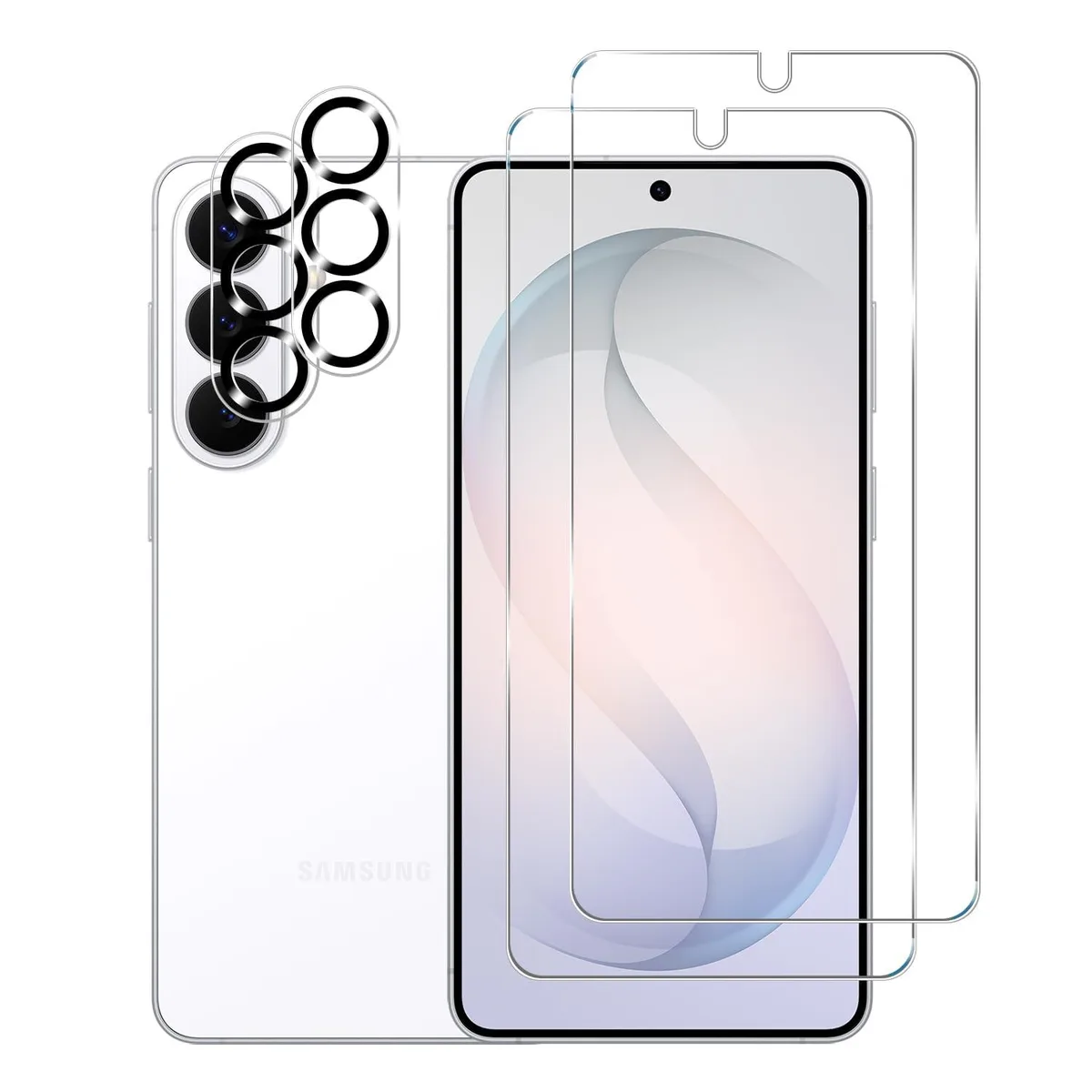 Two clear tempered glass screen and two camera lens protectors for Galaxy S26 6.3 inch