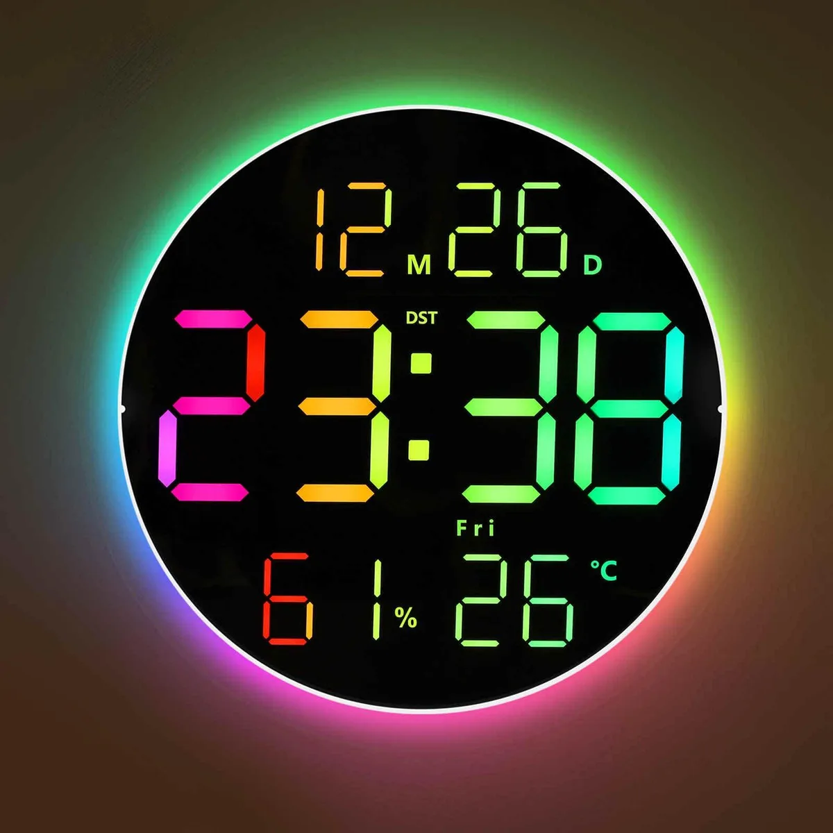 Square 10 inch digital wall clock with RGB display and remote control