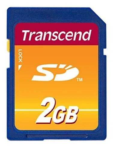 Blue rectangular SD memory card with gold contacts and white label