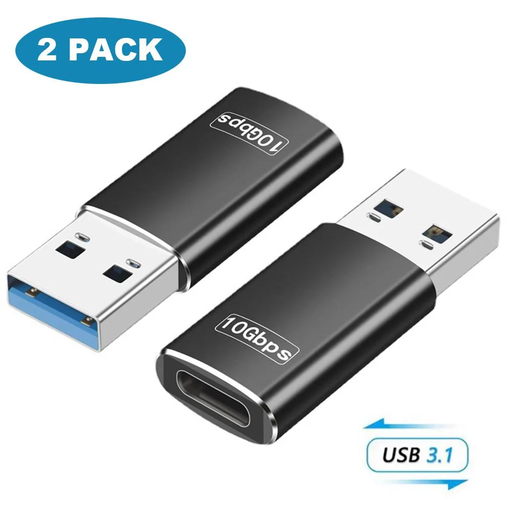 Hitoor Hitoor USB 3.1 to USB C Adapter 2-Pack 10Gbps 3A Charging Black — product photo
