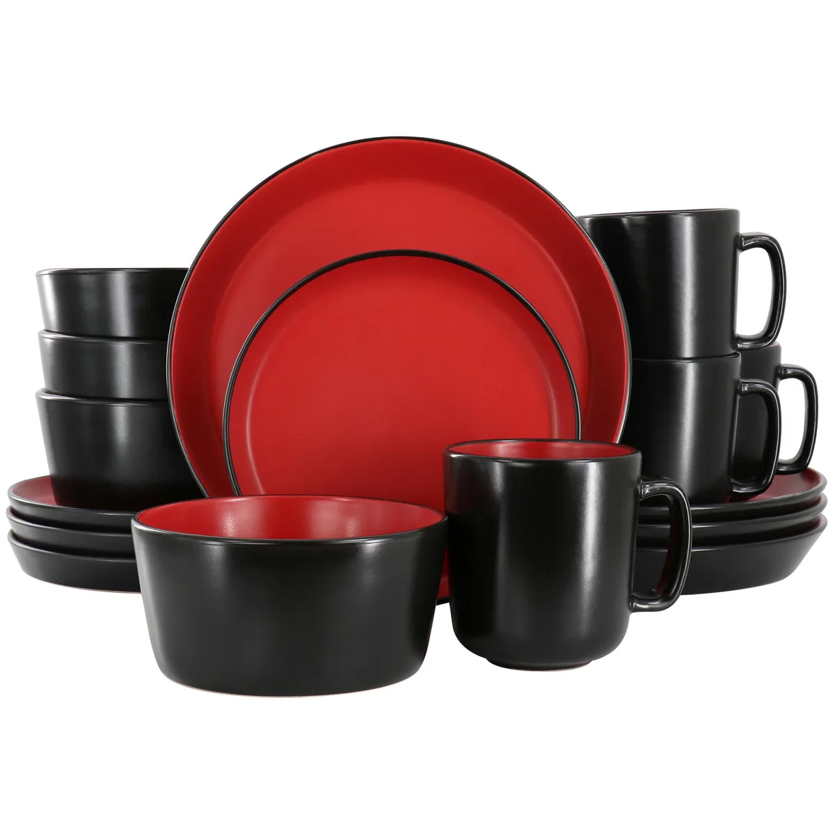 Elama Elama 510120577M Bacarra 16 Piece Stoneware Dinnerware Set Red Black — product photo