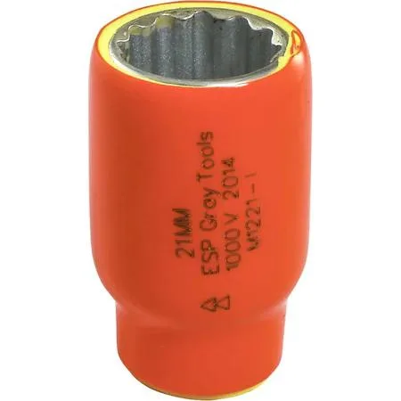 Gray Tools 21mm 12-point insulated socket with orange and yellow safety layers