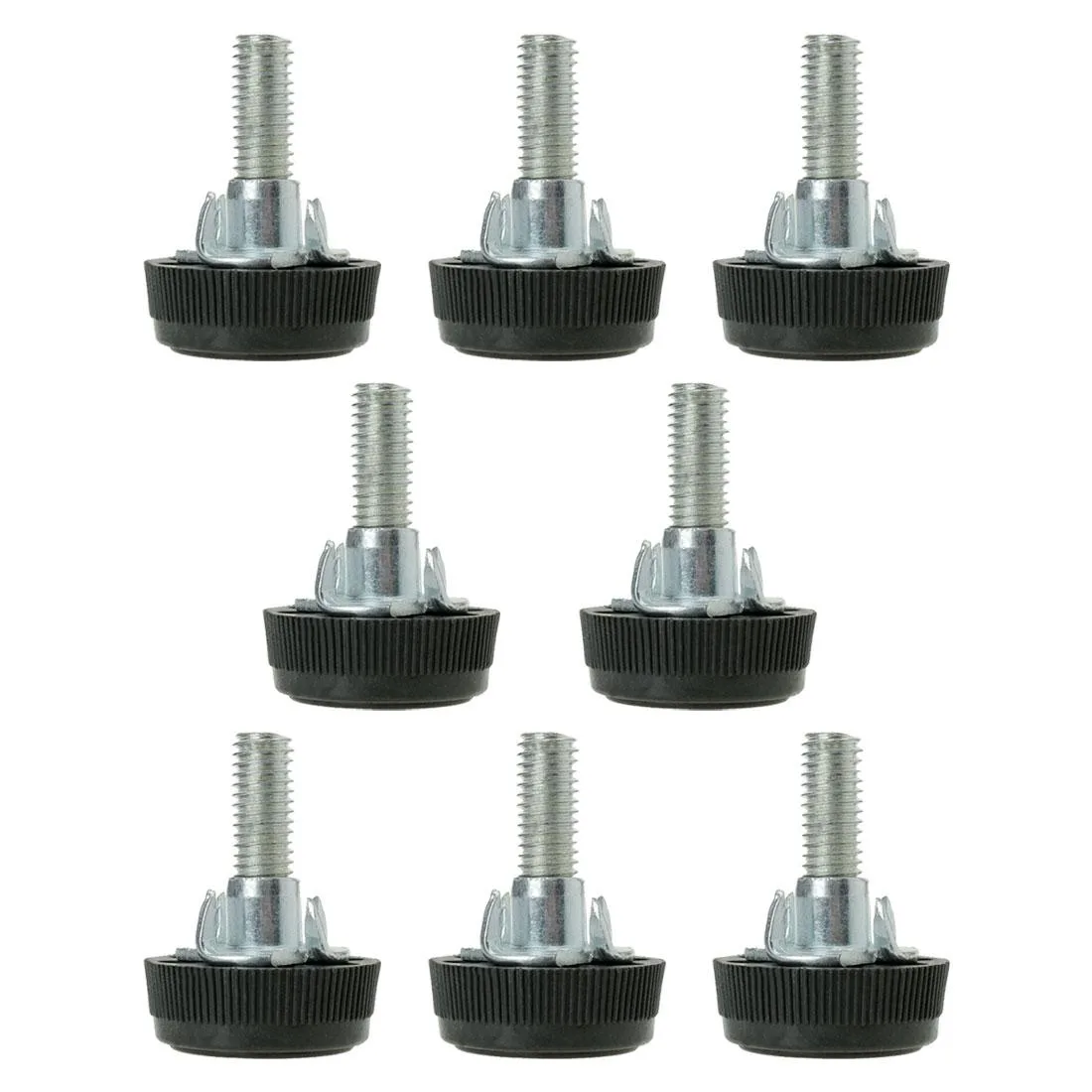 Eight M8 leveling feet with 28 x 30mm plastic bases and T-nuts
