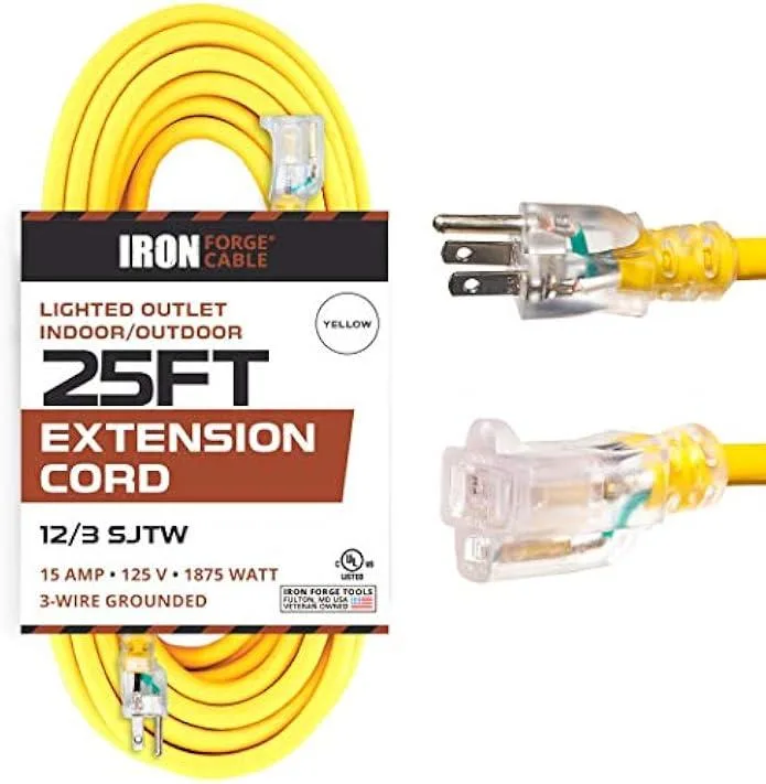 TAURKENAM TAURKENAM 25 ft 12/3 SJTW Lighted Outdoor Extension Cord 15A 125V 1875W Yellow — product photo