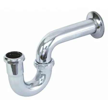 Brass P-trap with chrome-plated silver finish, 1 1/2 inch pipe size