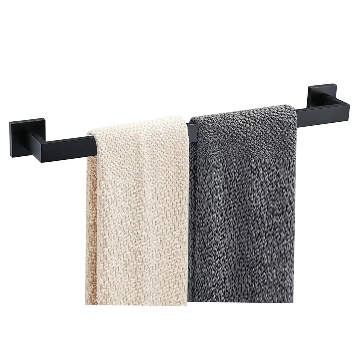 23.6 inch stainless steel towel bar, matte black finish, square base design