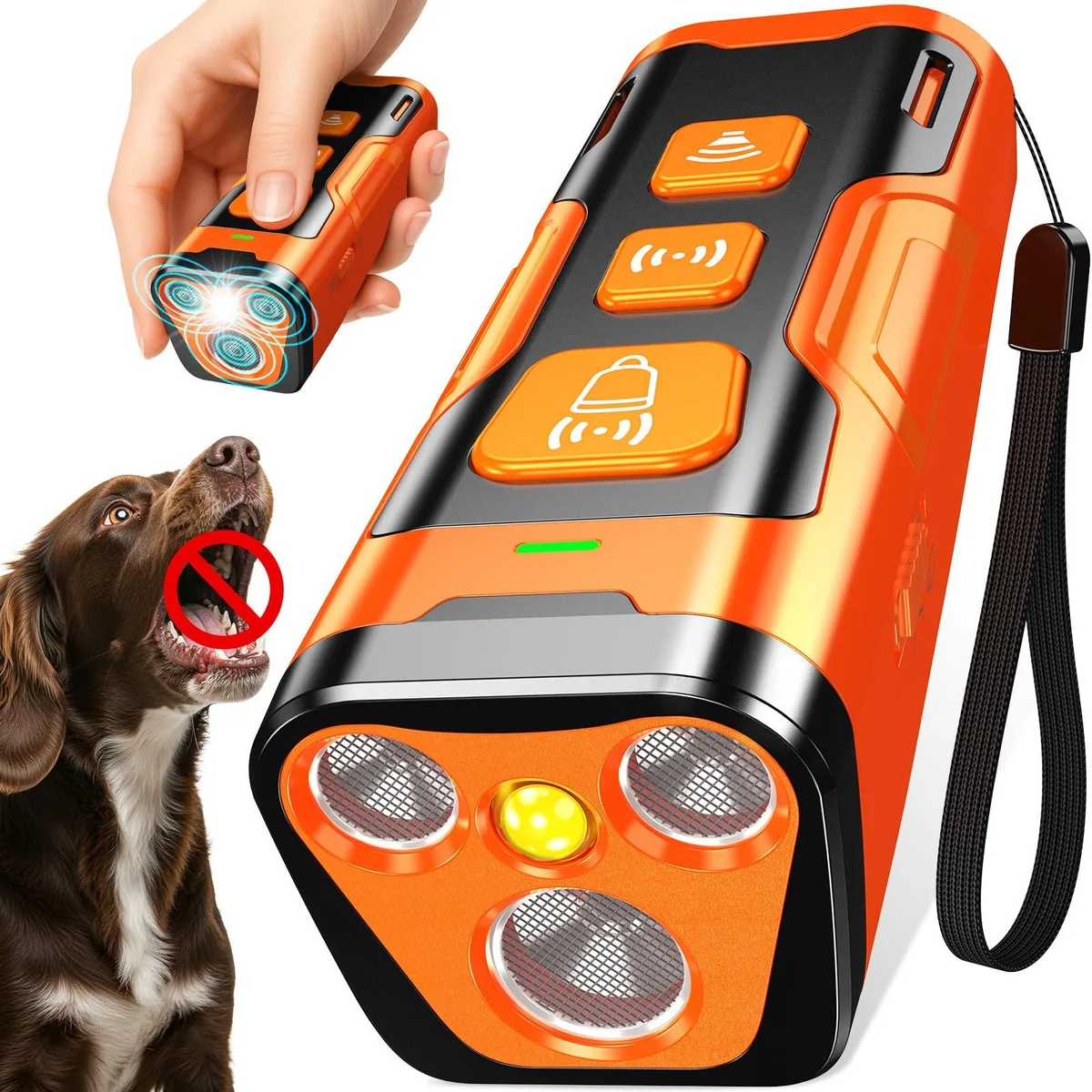  YUYQA YU-001 Ultrasonic Bark Deterrent 3X 6 Modes 23 ft Orange — product photo